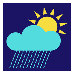 Aufkleber - Modern icon illustration of sun with cloud and rain on blue backdrop. Blue background. Vector icon. Graphic vector art. Simple element illustration. Social media web banner.
