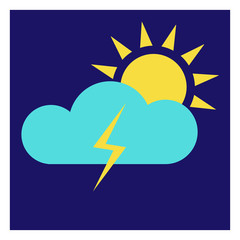 Aufkleber - Modern icon illustration of sun with cloud aand lightning blue backdrop. Blue background. Vector icon. Graphic vector art. Simple element illustration. Social media web banner.