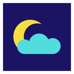 Aufkleber - Modern icon illustration of moon with cloud on blue backdrop. Blue background. Vector icon. Graphic vector art. Simple element illustration. Social media web banner.