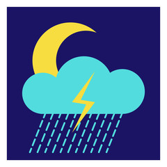 Aufkleber - Modern icon illustration of moon with cloud and rain on blue backdrop. Blue background. Vector icon. Graphic vector art. Simple element illustration. Social media web banner.