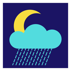 Poster - Modern icon illustration of moon with cloud and rain on blue backdrop. Blue background. Vector icon. Graphic vector art. Simple element illustration. Social media web banner.