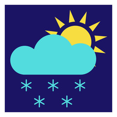 Aufkleber - Modern icon illustration of sun with cloud and snow on blue backdrop. Blue background. Vector icon. Graphic vector art. Simple element illustration. Social media web banner.
