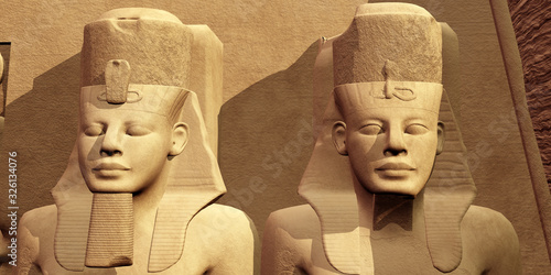 The Faces of Abu Simbel - Ramses the Great built the temple complex of Abu Simbel to honor him and his wife queen Nefertari Poster Mural XXL