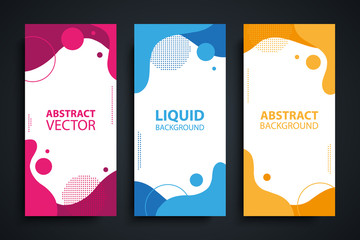 Wall Mural - Set of flyers with abstract modern liquid forms and shapes, circles and dotted patterns. Fluid flat color design elements collection. Vector illustration.