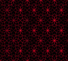 Red Black Flower Outline Geometric Seamless Pattern