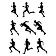 © Hendric Simarmata - Side view of Running People Silhouette. Mega Collection of Sport Running Man Illustration. Sprint People in Black shape pack. Set of Character Shadow with white background.