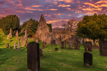 Kirkoswald Graveyard And Ruins Ayrshire At Sunset And Made Famous By Robert Burns.