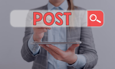 Writing note showing Post. Business concept for a piece of writing, image, or other item of content published online