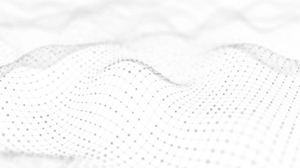 Abstract wave white background. Futuristic wave with connecting dots and lines. 3D rendering.