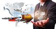 © sittinan - The world logistics  background or transportation Industry or shipping business, Container Cargo  shipment , truck delivery, airplane , import export Concept