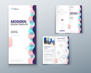 Wall Mural - Bi fold brochure design with line shapes, corporate business template for bi fold flyer. Creative concept folded flyer or brochure.