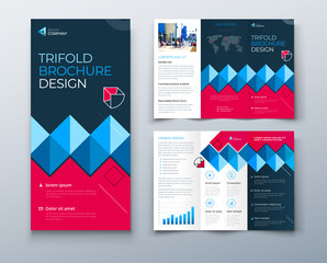 Wall Mural - Tri fold brochure design with line shapes, corporate business template for tri fold flyer. Creative concept folded flyer or brochure.