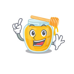 Sticker - mascot cartoon concept honey in One Finger gesture