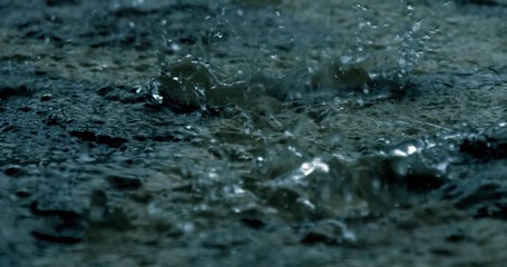 b-roll establishing shot of a hard rain falling at night.