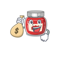 Poster - Rich and famous raspberry jam cartoon character holding money bag