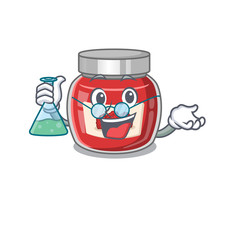 Wall Mural - Cool raspberry jam Professor cartoon character with glass tube