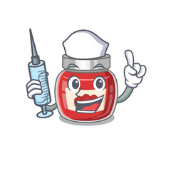 Wall Mural - A raspberry jam hospitable Nurse character with a syringe