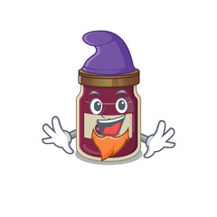 Poster - cartoon mascot of funny plum jam dressed as an Elf