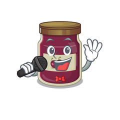 Sticker - Happy plum jam singing on a microphone