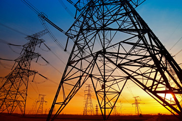 wire electrical energy at sunset
