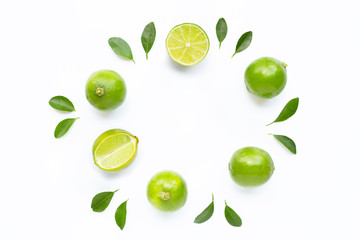  Limes with leaves isolated on white.