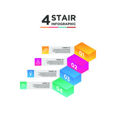 Wall Mural - 4 stair step timeline infographic element. Business concept with four options and number, steps or processes. data visualization. Vector illustration.