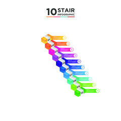 Wall Mural - 10 stair step timeline infographic element. Business concept with ten options and number, steps or processes. data visualization. Vector illustration.