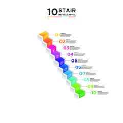 Wall Mural - 10 stair step timeline infographic element. Business concept with ten options and number, steps or processes. data visualization. Vector illustration.