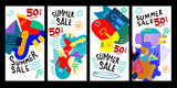 Fototapeta  - Summer Sale 50% discount Poster and Banner. Promotion flyer, discount voucher template special offer market brochure. Vector doodle illustration set for summer sales.