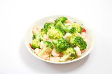 Wall Mural - Fried shrimps with Broccoli