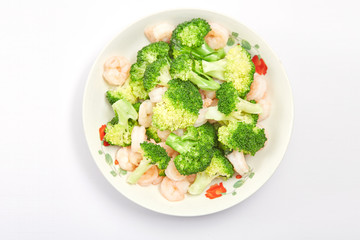 Wall Mural - Fried shrimps with Broccoli