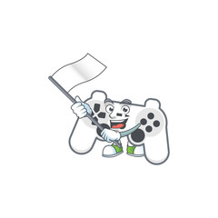 Poster - Funny white joystick cartoon character design with a flag