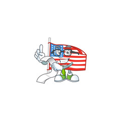 Wall Mural - A funny face character of USA flag with pole holding a menu