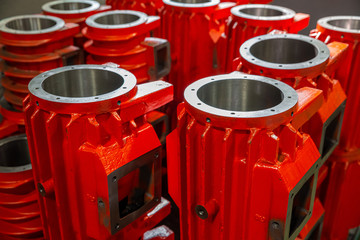 painted engine parts in the shop in the Metalworking industry