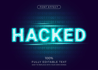 Hacker glitch effect with digital binary code background. Editable font style