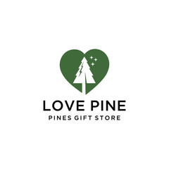 Illustration modern Pine tree on heart logo design