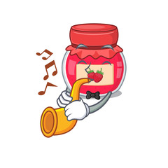 Wall Mural - mascot design concept of strawberry jam playing a trumpet