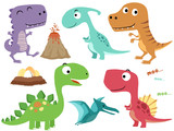 Fototapeta Dinusie - Funny dinosaurs cartoon collection set