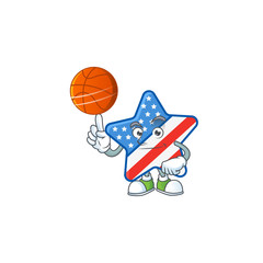 Canvas Print - a strong USA star cartoon character with a basketball