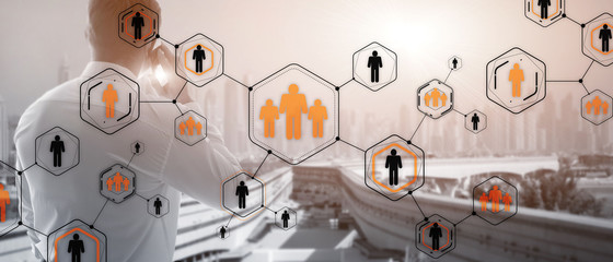 Wall Mural - people icons social network. orange and black people icons.