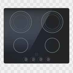 Glass Surface of electric and inductive hob. Domestic kitchen equipment. Above view of electric stove. Editable Vector illustration Isolated on white background.