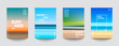 Summer backgrounds set. Creative gradients in summer colors. Ocean horizon, beach and sunsets. 