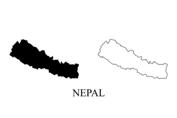 Wall Mural - nepal map vector, isolated on white background. black template, flat earth. simplified, generalized 