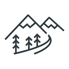 Poster - forest mountain black line icon on white background