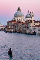 Grand Canal with Santa Maria della Salute at background at sunset time, Venice, Italy