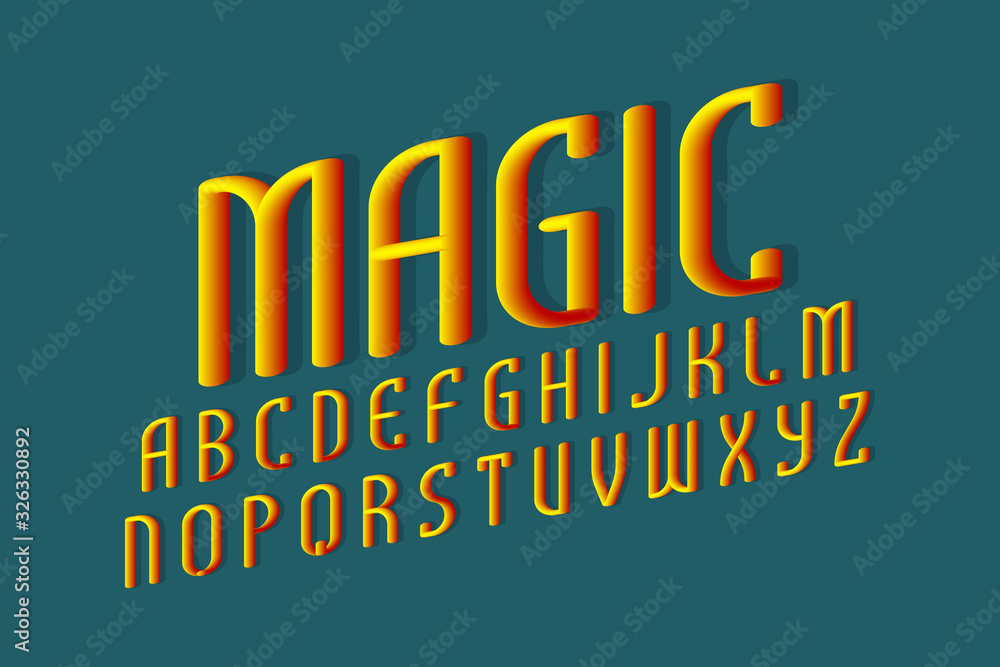 Magic alphabet of yellow red gradient 3d letters. 3d display font ...