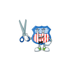 Wall Mural - Happy smiling barber shield badges USA mascot design style