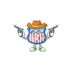 Sticker - The brave of shield badges USA Cowboy cartoon character holding guns