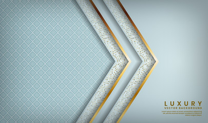 Abstract luxury white background overlap layer on bright space with golden lines for cover, banner, brochure, landing page, or flyer elements. Texture with golden glitters dots element decoration.