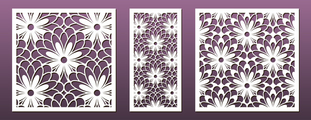 Wall Mural - Laser cut pamels template, vector set. Abstract geometric pattern. Stencils, die for metal cutting, paper art, fretwork, wood carving, card background, wall panel design.